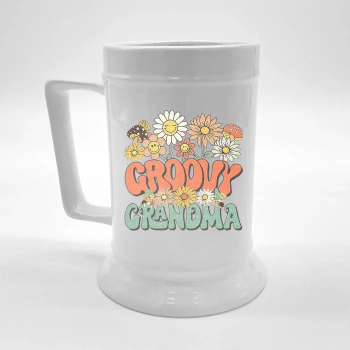 Groovy Grandma Floral Hippie Retro Daisy Flower Mothers Day Front & Back Beer Stein