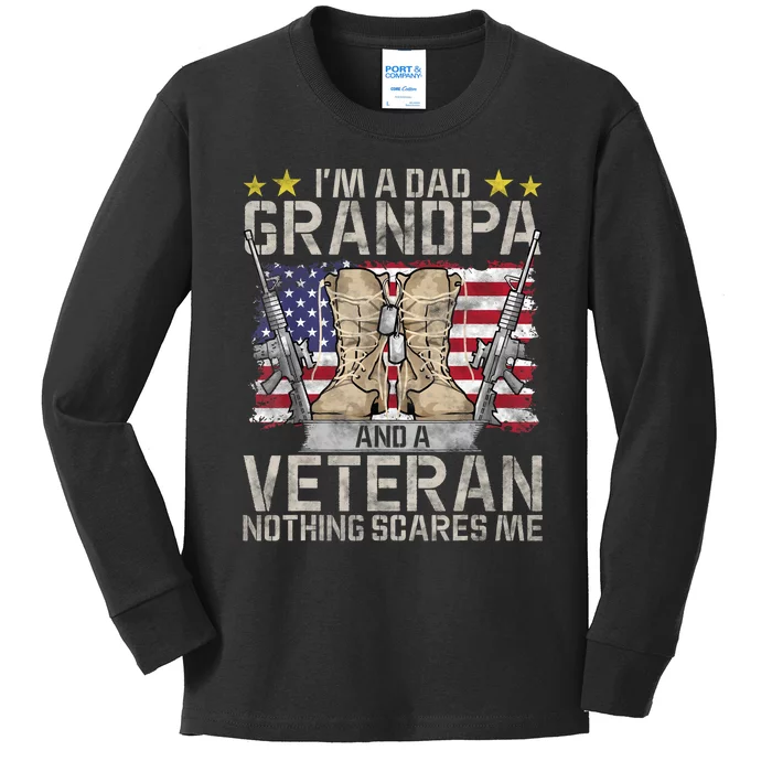 Grandpa Gift For Men Fathers Day Im A Dad Grandpa Veteran Kids Long Sleeve Shirt