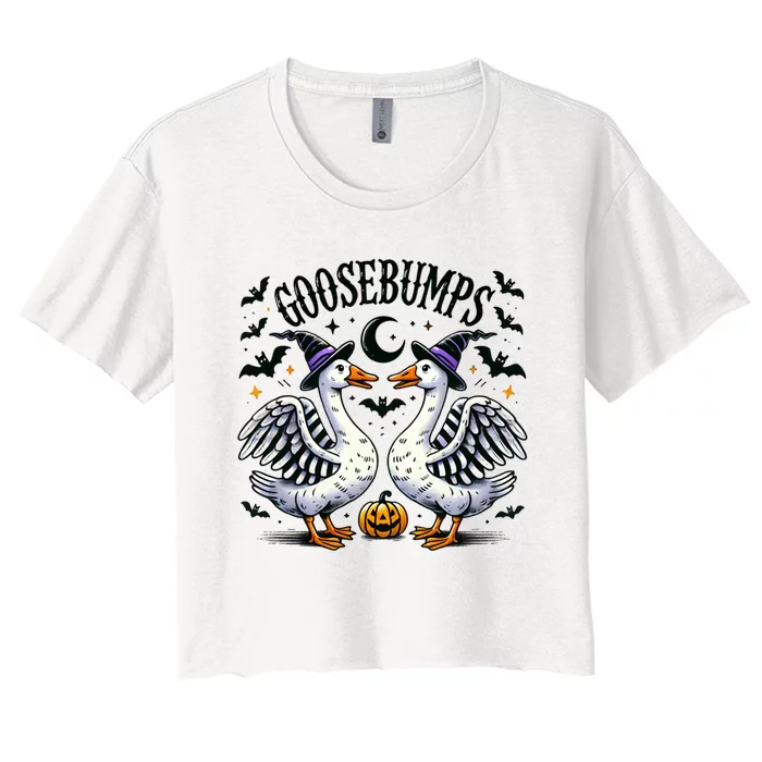 Goosebumps Geese Funny Halloween Witches Hat Women's Crop Top Tee