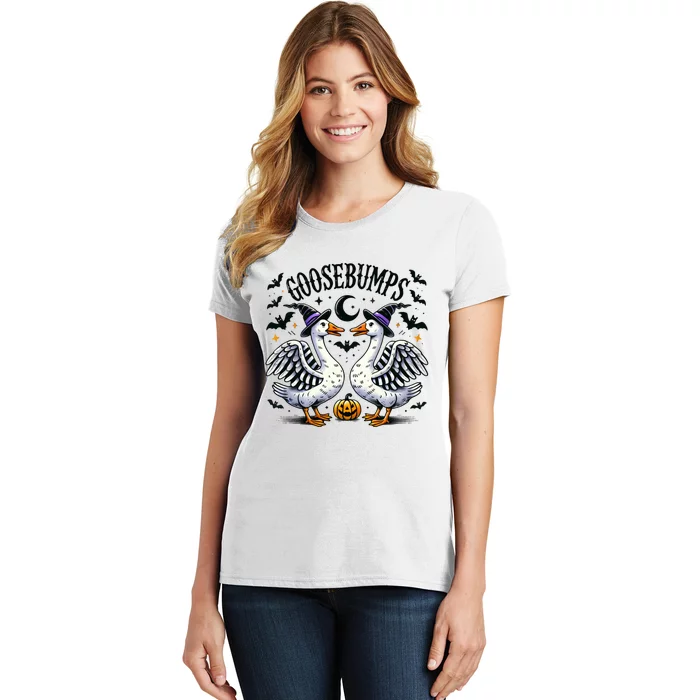 Goosebumps Geese Funny Halloween Witches Hat Women's T-Shirt