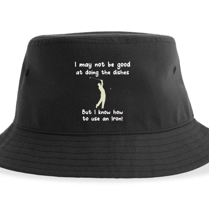 Golf Gag Fun Vintage Golfing Iron Pun Joke Golfer Sustainable Bucket Hat