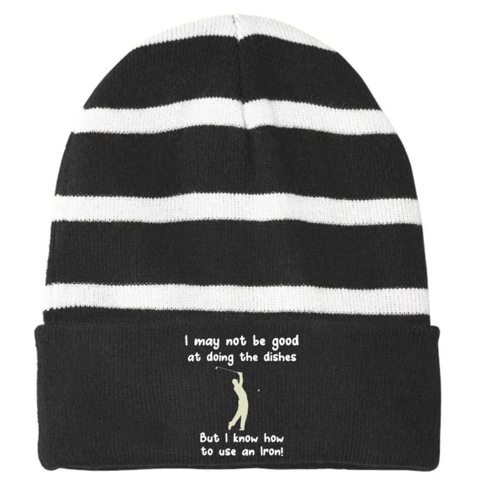 Golf Gag Fun Vintage Golfing Iron Pun Joke Golfer Striped Beanie with Solid Band