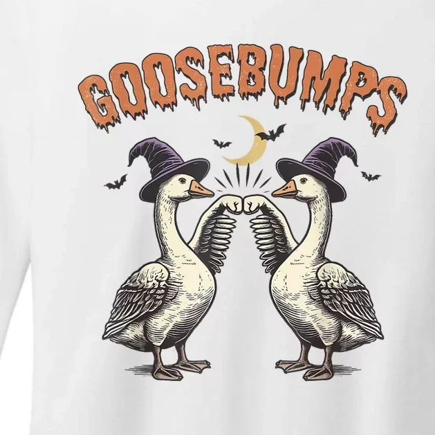 Goosebumps Geese Funny Halloween Witches Hat Womens CVC Long Sleeve Shirt