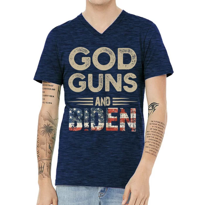 Great Gift God Guns And Biden V-Neck T-Shirt