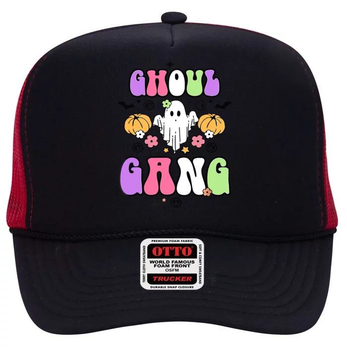 Ghoul Gang Groovy Hey Boo Pumpkin Boo Crew Funny Halloween Gift High Crown Mesh Trucker Hat