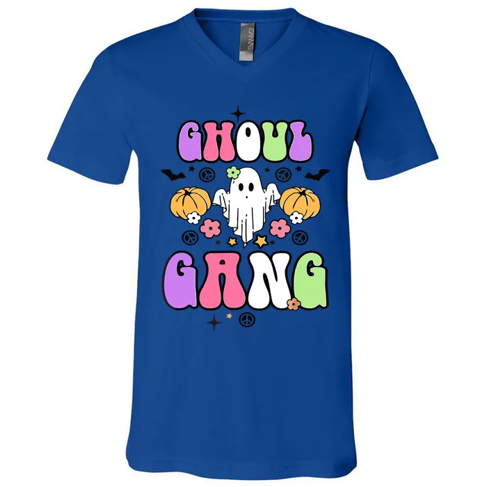 Ghoul Gang Groovy Hey Boo Pumpkin Boo Crew Funny Halloween Gift V-Neck T-Shirt