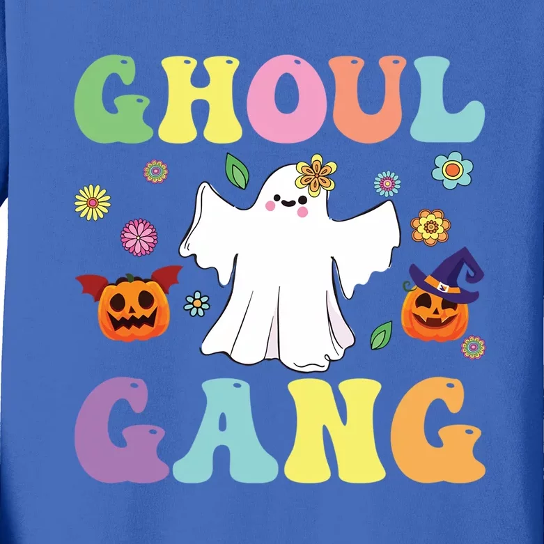 Ghoul Gang Groovy Hey Boo Pumpkin Boo Crew Halloween Retro Funny Gift Kids Long Sleeve Shirt