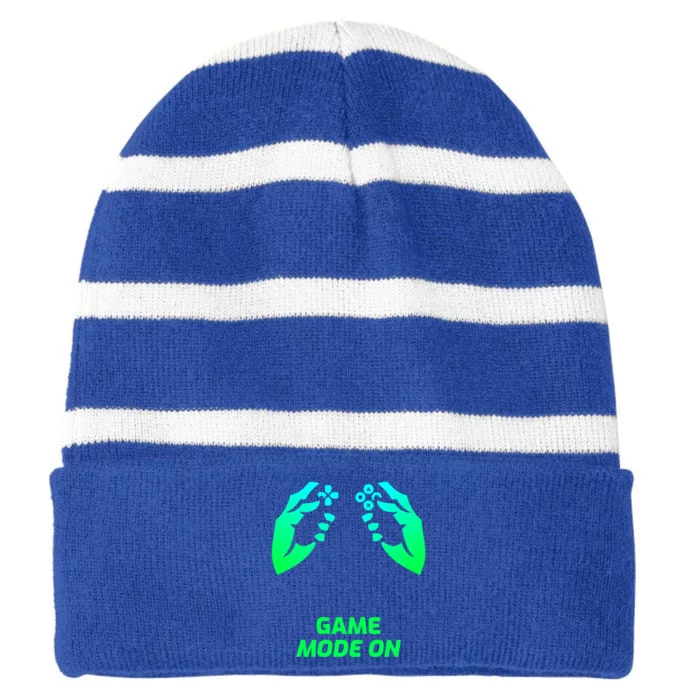 Gaming Gamer Game Mode On Gift Striped Beanie with Solid Band