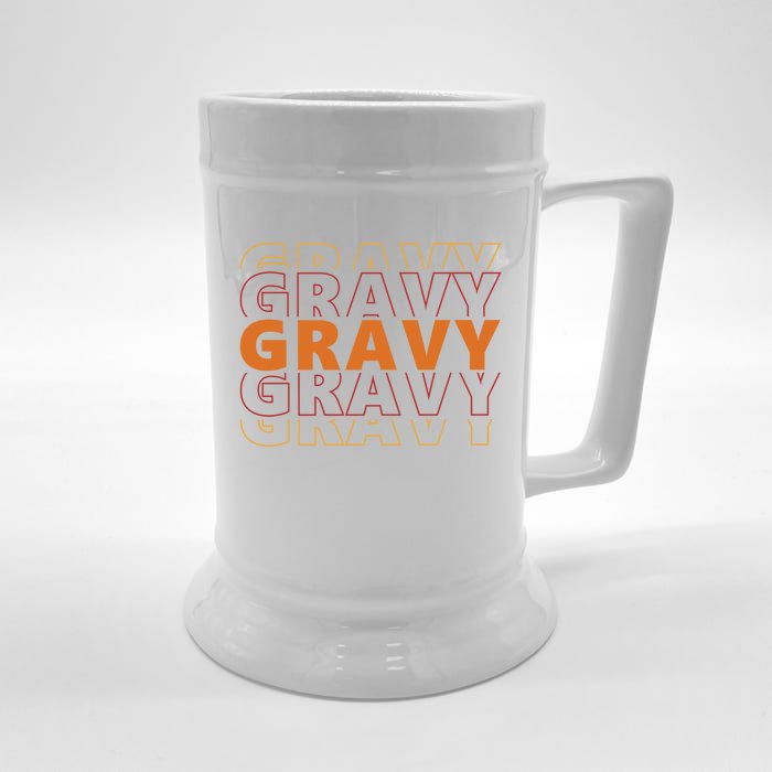 Gravy Gravy Gravy Funny Turkey Pilgrim Design Thanksgiving Cute Gift Front & Back Beer Stein