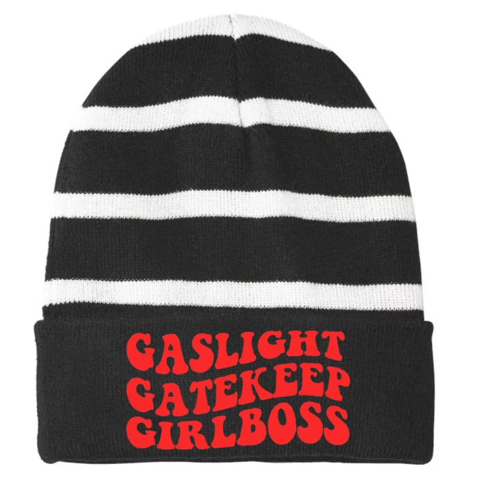 Gaslight Gatekeep Girlboss Apparel Striped Beanie with Solid Band