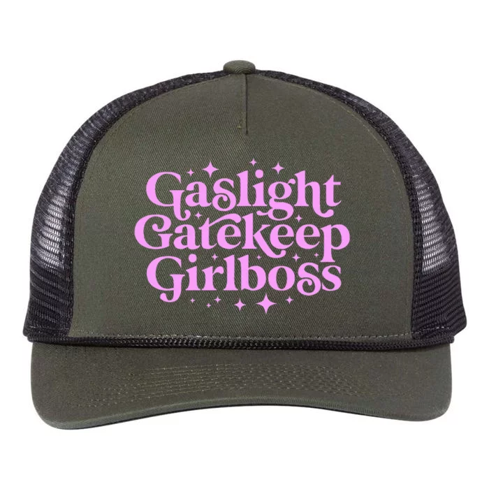 Gaslight Gatekeep Girl Boss Funny Meme Feminist Ironic Babe Retro Rope Trucker Hat Cap