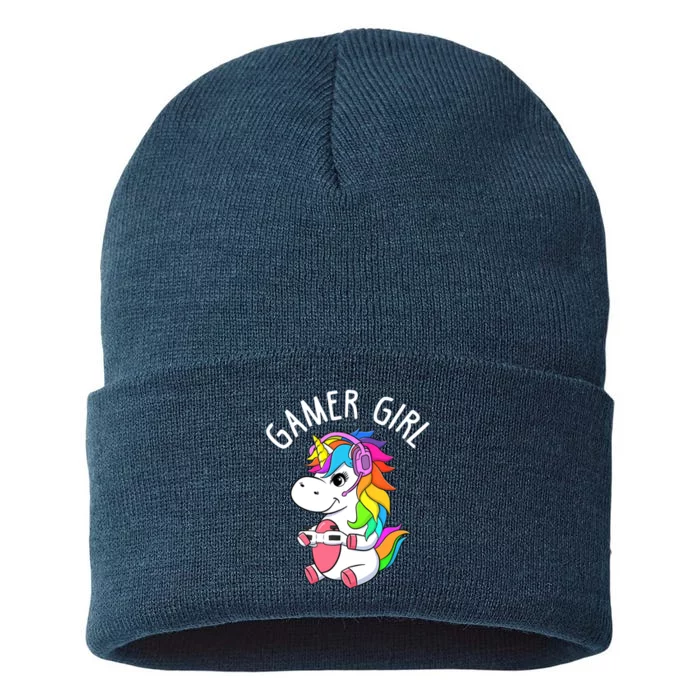 Gamer Girl Gaming Unicorn Cute Video Game Gift Wo Girl Sustainable Knit Beanie