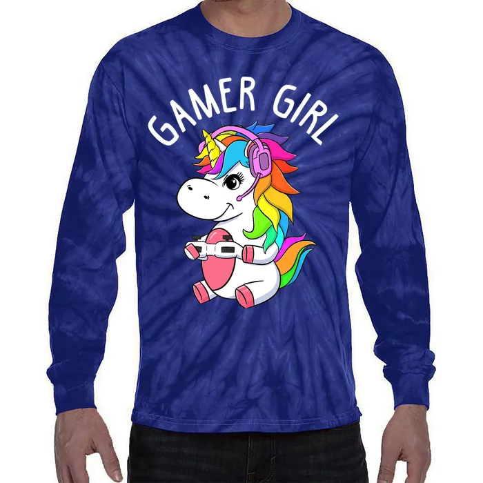 Gamer Girl Gaming Unicorn Cute Video Game Gift Wo Girl Tie-Dye Long Sleeve Shirt