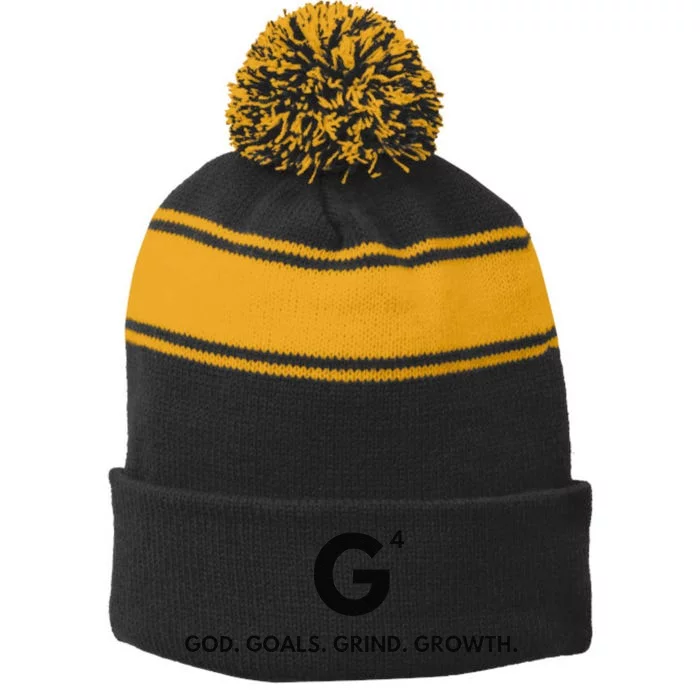 G4 God. Goals. Grind. Growth. Stripe Pom Pom Beanie