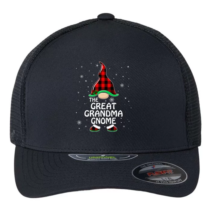 Great Grandma Gnome Buffalo Plaid Matching Family Christmas Flexfit Unipanel Trucker Cap