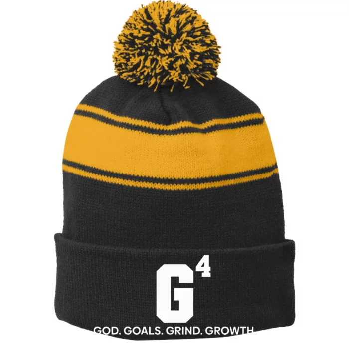 G4 God Goals Grind Growth Funny Christian Stripe Pom Pom Beanie