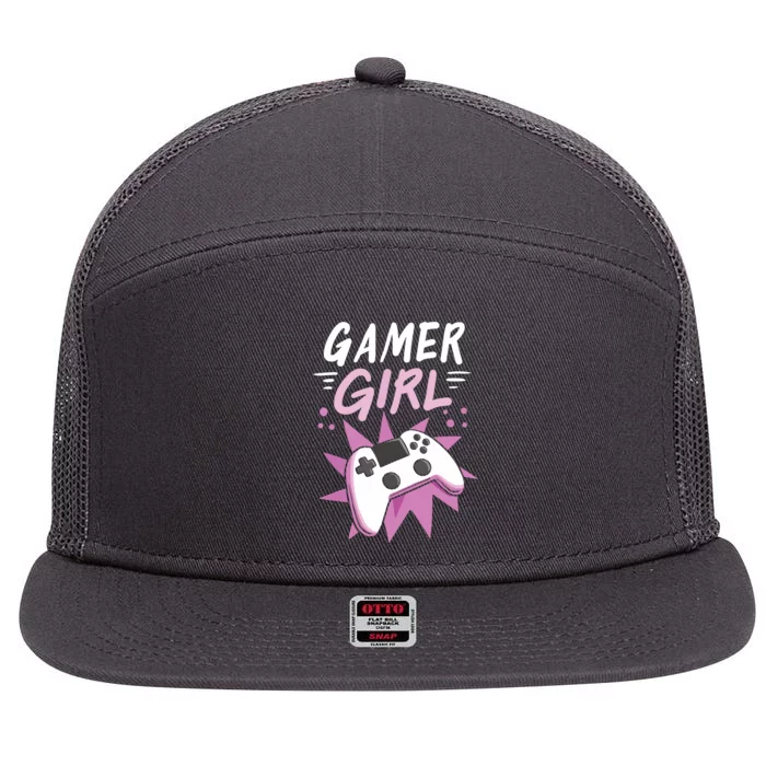 Gamer Girl Gaming Streaming Video Games Gift 7 Panel Mesh Trucker Snapback Hat