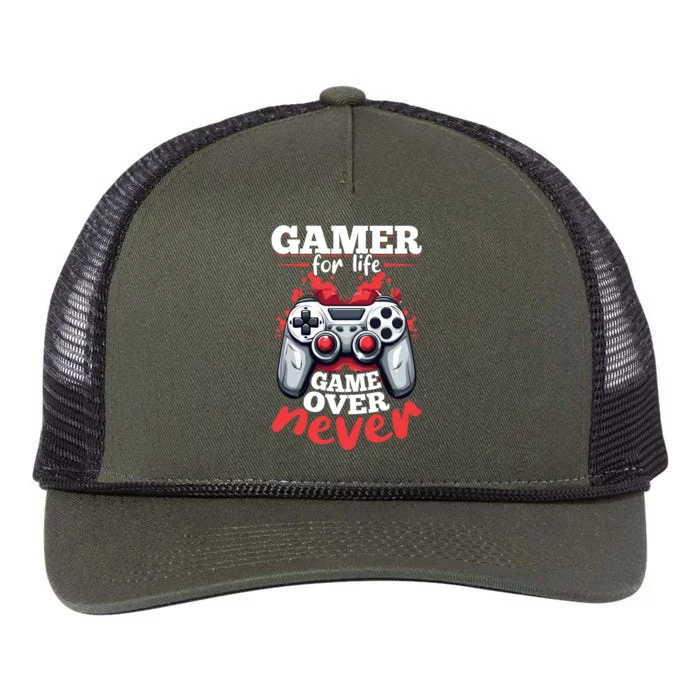 Gamer Gaming Gamer For Life Game Over Never Gift Retro Rope Trucker Hat Cap