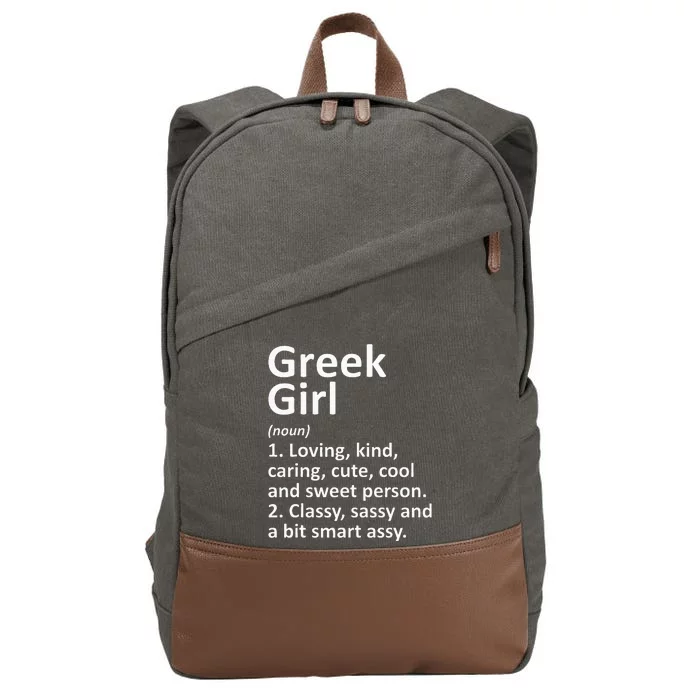 GREEK GIRL GREECE Gift Funny Country Home Roots Descent Cotton Canvas Backpack