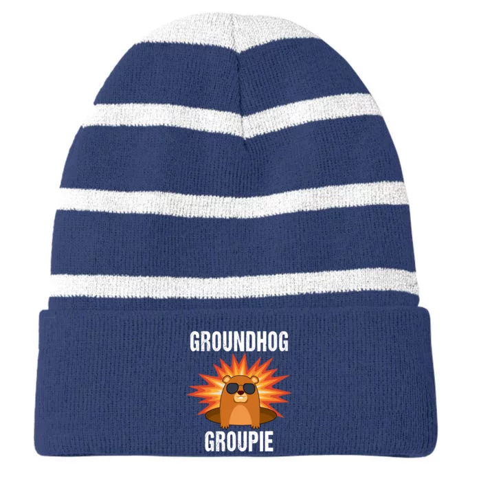 Groundhog Groupie Groundhog Day Party Striped Beanie with Solid Band