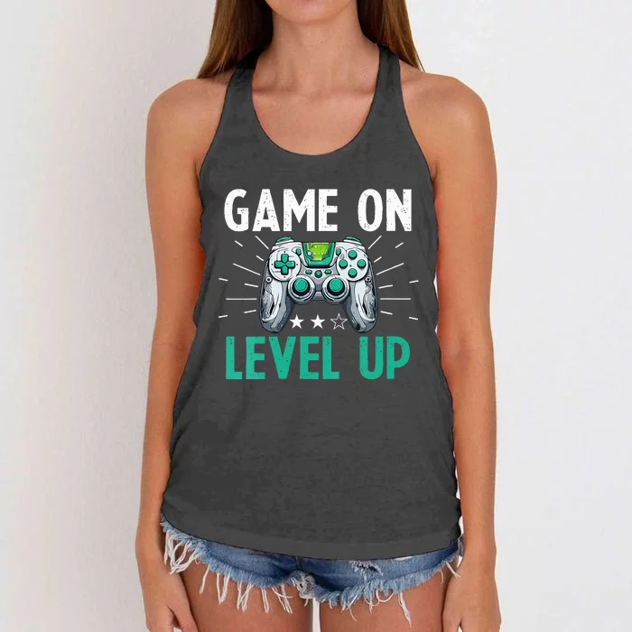 Gamer Gaming Game On Level Up VNeck Women's Knotted Racerback Tank