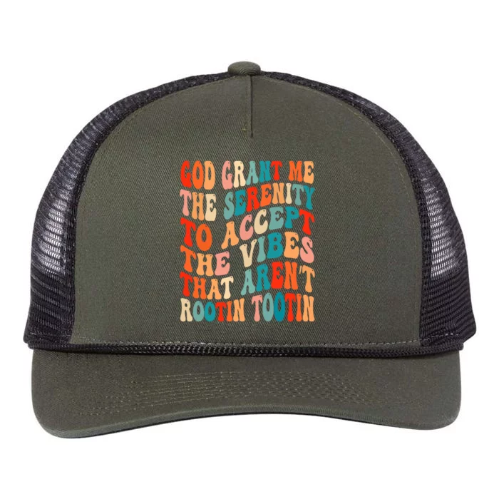 Groovy God Grant Me The Serenity To Accept The Vibes That Aren’t Rootin Tootin Retro Rope Trucker Hat Cap