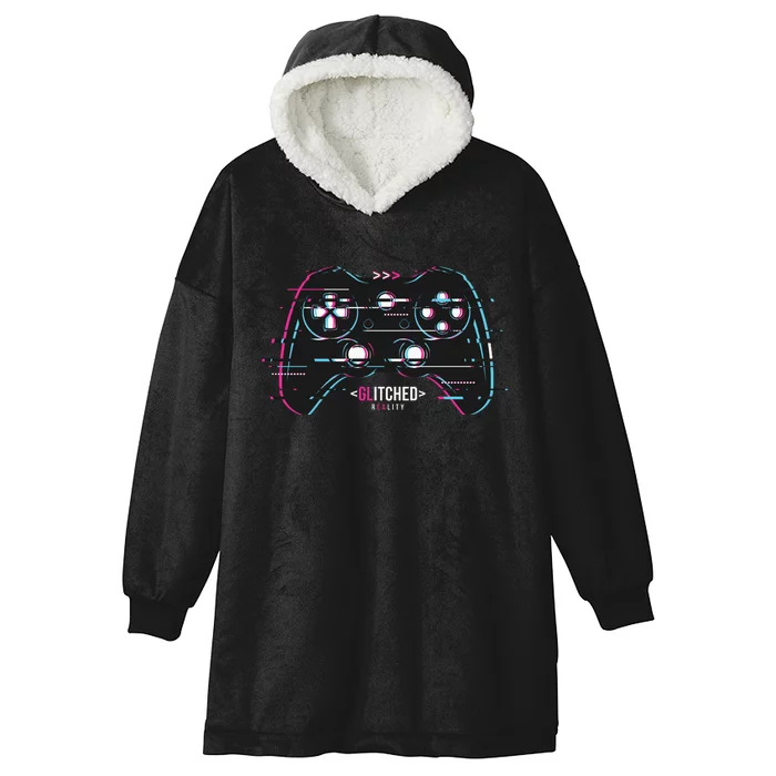 Glitchy Gamepad Gamer Hooded Wearable Blanket