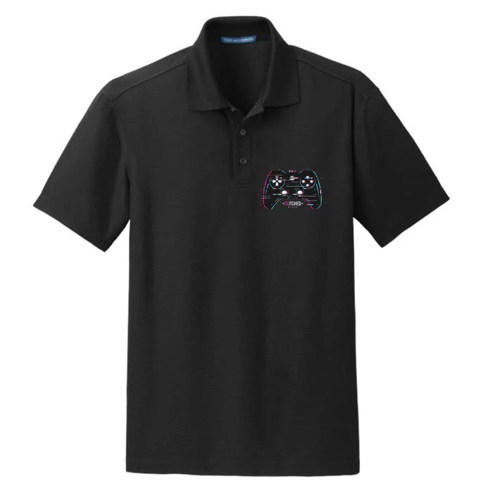 Glitchy Gamepad Gamer Dry Zone Grid Performance Polo