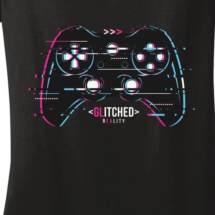 Glitchy Gamepad Gamer Women's V-Neck T-Shirt