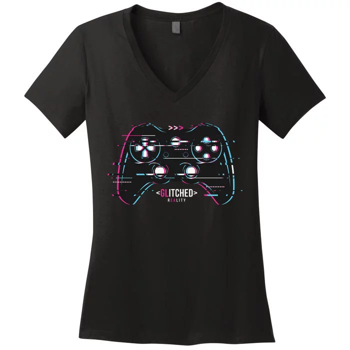 Glitchy Gamepad Gamer Women's V-Neck T-Shirt