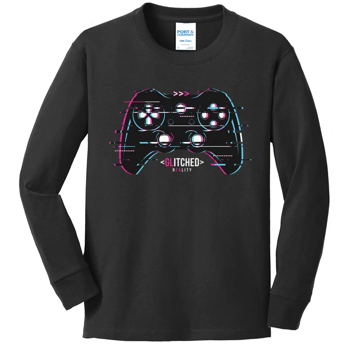 Glitchy Gamepad Gamer Kids Long Sleeve Shirt