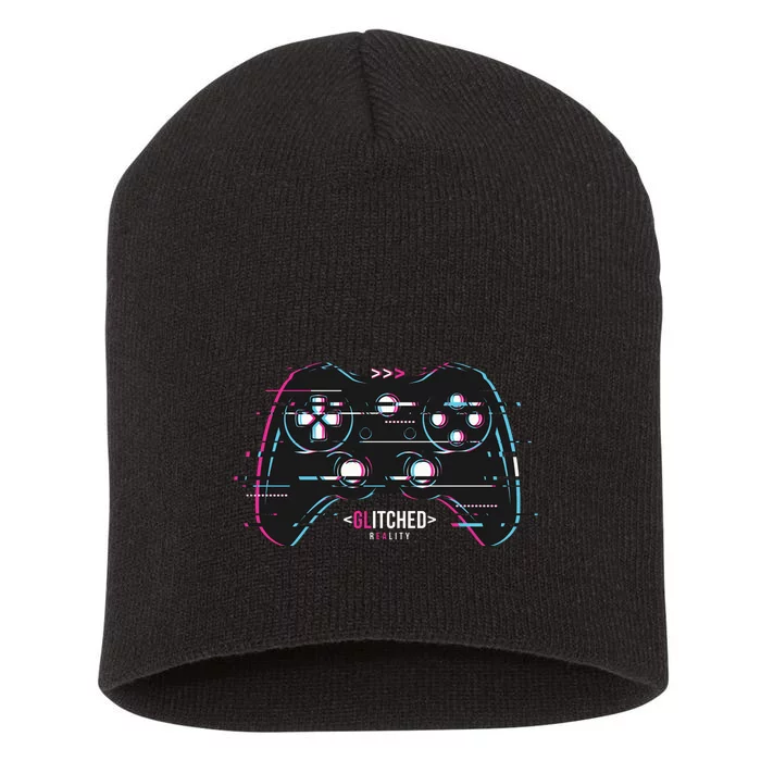 Glitchy Gamepad Gamer Short Acrylic Beanie