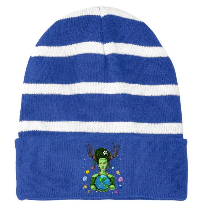 Gaia Greek Goddess Mother Earth Day Hippie Environt Witch Gift Striped Beanie with Solid Band