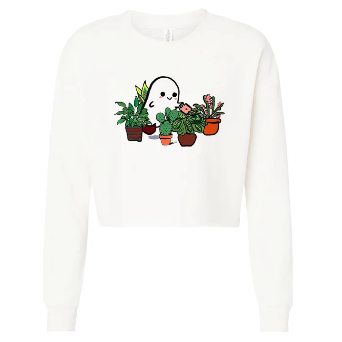 Ghostly Gardening Halloween Cute Ghost Gardening Cropped Pullover Crew