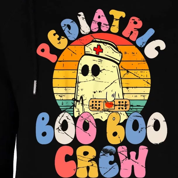 Groovy Ghost Halloween Pediatric RN Nurse Boo Boo Crew Womens Funnel Neck Pullover Hood