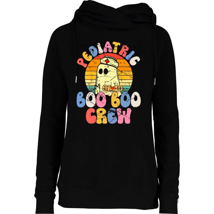 Groovy Ghost Halloween Pediatric RN Nurse Boo Boo Crew Womens Funnel Neck Pullover Hood