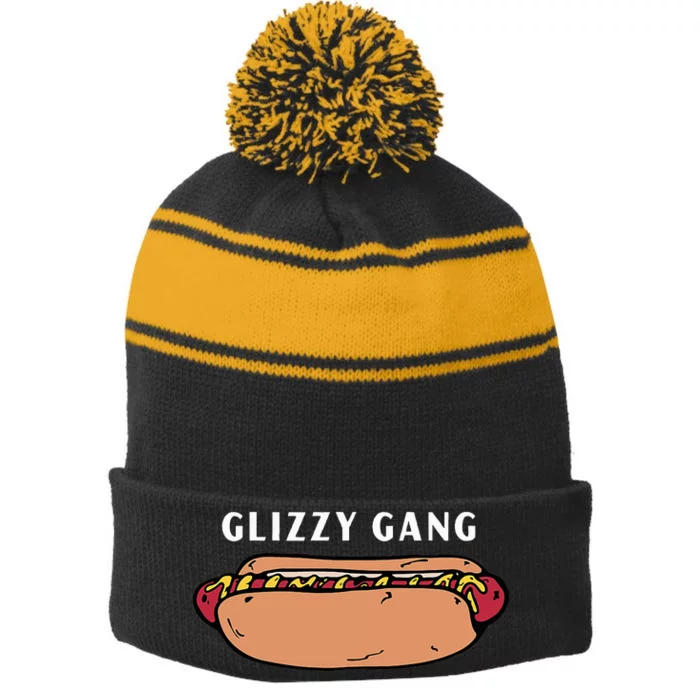 Glizzy Gang Hotdog Funny Stripe Pom Pom Beanie