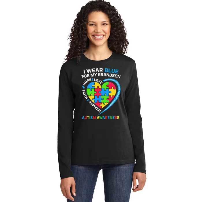 Grandma Grandpa I Wear Blue For My Grandson Autism Awareness Ladies Long Sleeve Shirt