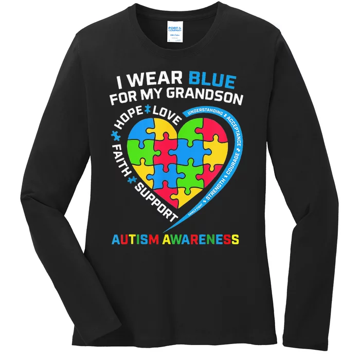 Grandma Grandpa I Wear Blue For My Grandson Autism Awareness Ladies Long Sleeve Shirt