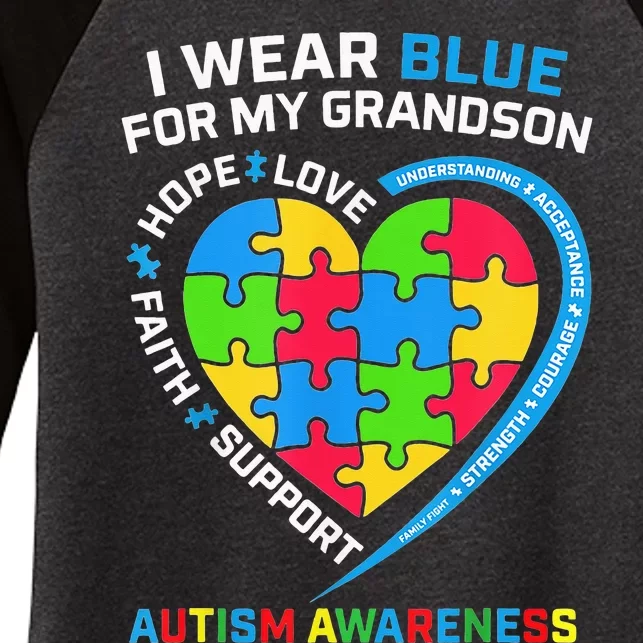 Grandma Grandpa I Wear Blue For My Grandson Autism Awareness Women's Tri-Blend 3/4-Sleeve Raglan Shirt