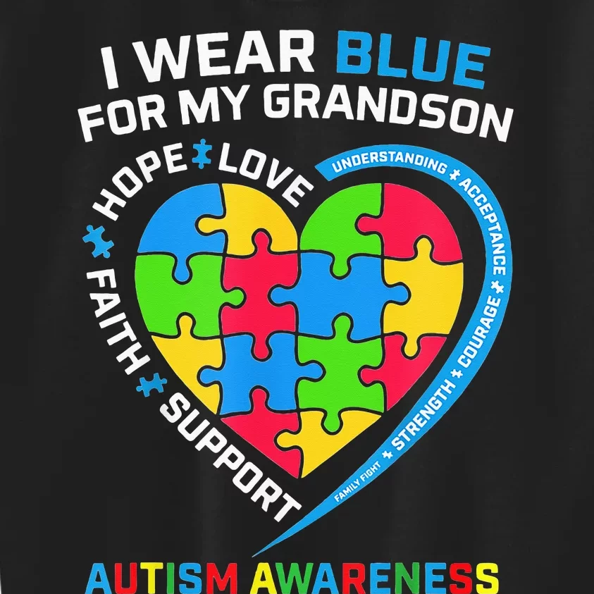 Grandma Grandpa I Wear Blue For My Grandson Autism Awareness Kids Sweatshirt