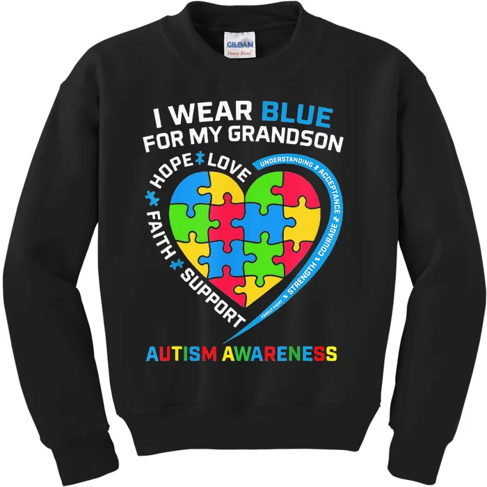 Grandma Grandpa I Wear Blue For My Grandson Autism Awareness Kids Sweatshirt