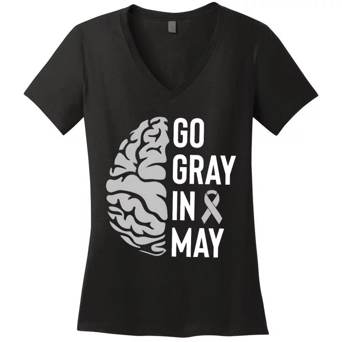 Go Gray In May Brain Tumor Awareness Women's V-Neck T-Shirt