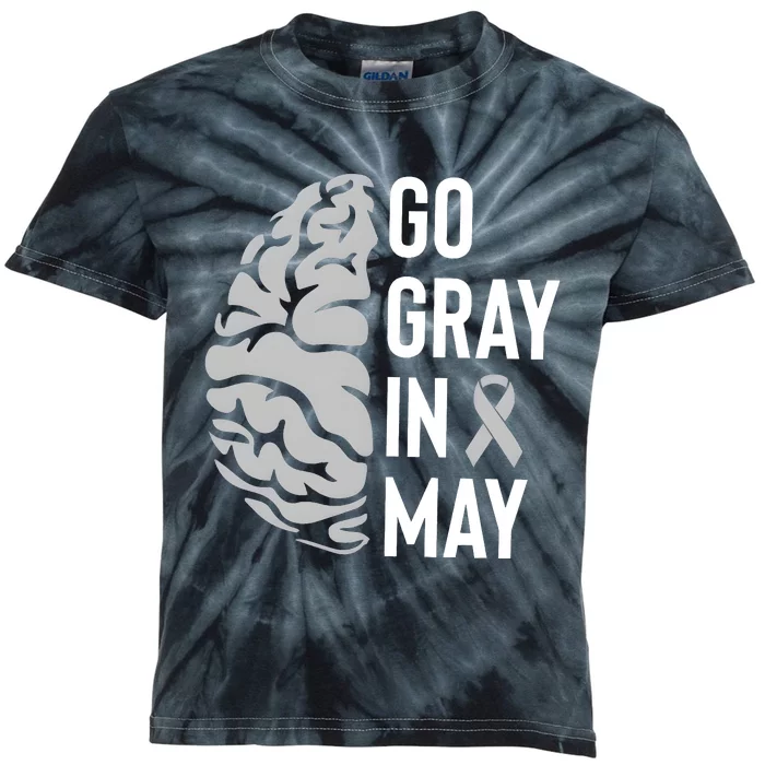 Go Gray In May Brain Tumor Awareness Kids Tie-Dye T-Shirt