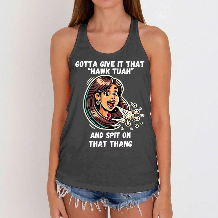 Gotta Give It That Hawk Tuah And Spit On That Thang Women's Knotted Racerback Tank