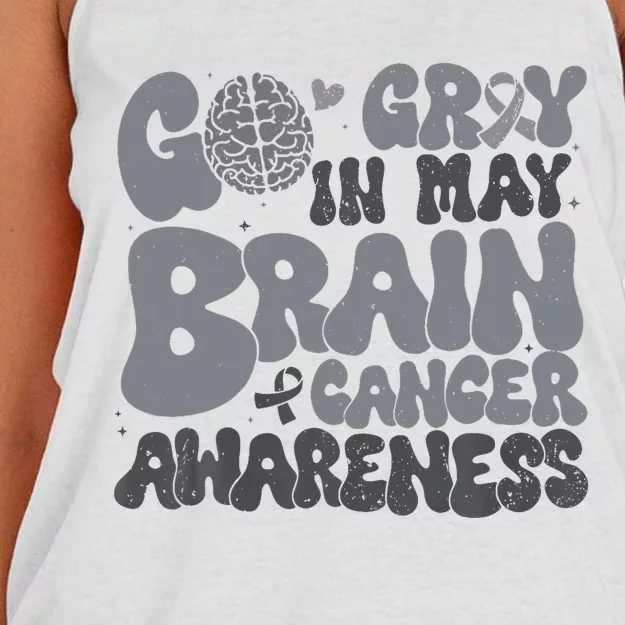 Go Gray In May For Brain Tumor Cancer Awareness Gray Ribbon Women's Knotted Racerback Tank