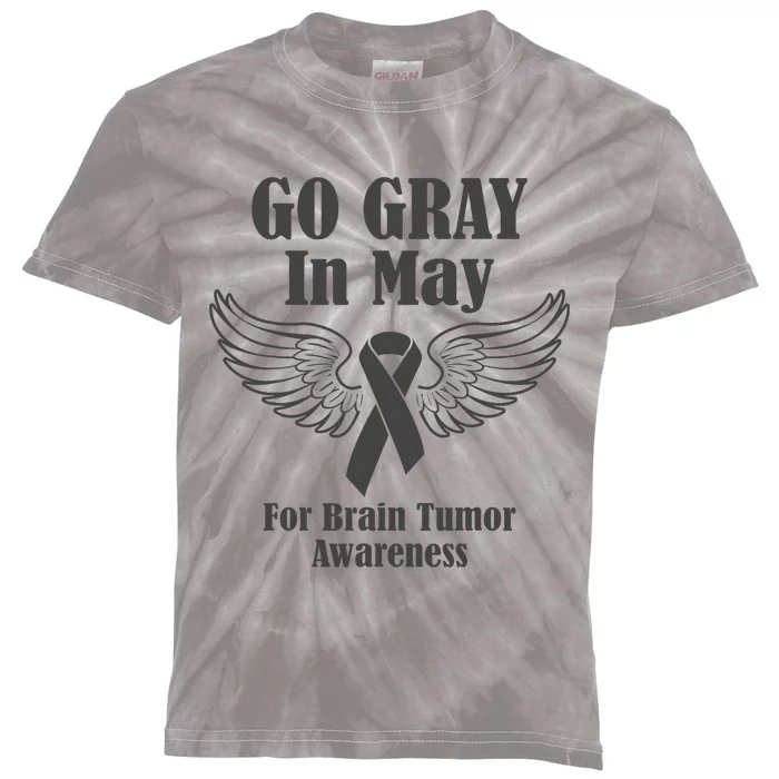 Go Gray In May Brain Tumor Awareness Cancer Hope Gray Ribbon Kids Tie-Dye T-Shirt