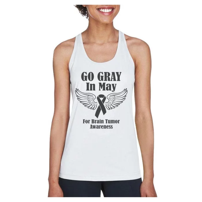 Go Gray In May Brain Tumor Awareness Cancer Hope Gray Ribbon Women's Racerback Tank