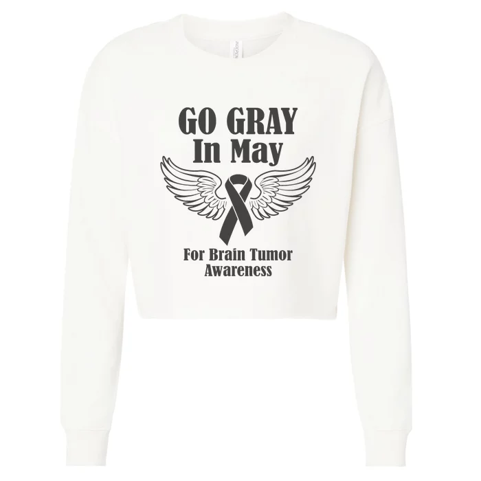 Go Gray In May Brain Tumor Awareness Cancer Hope Gray Ribbon Cropped Pullover Crew