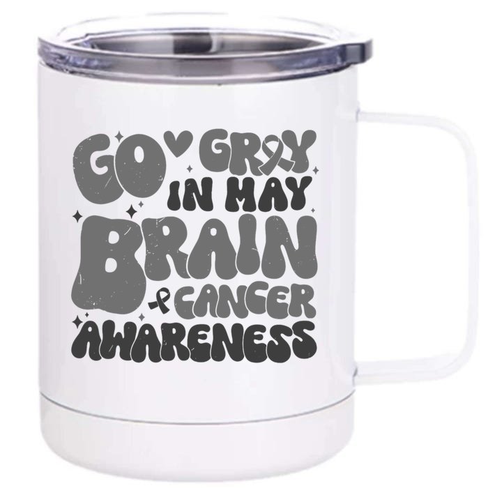 Go Gray In May Brain Tumor Cancer Awareness Day Grey Groovy Front & Back 12oz Stainless Steel Tumbler Cup